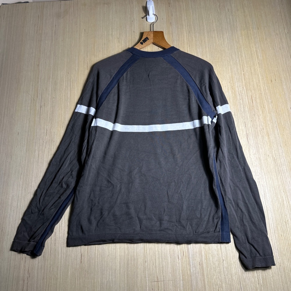 Armani Exchange Sweater Mens Medium Grey Blue 90s Stripe Raglan Long Sleeve - Picture 10 of 12